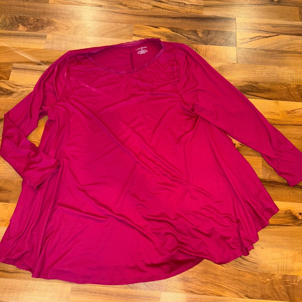 Lane Bryant Women's Long Sleeve Tunic Top Pink‎ maroon Lace Trim Size 18/20 soft
